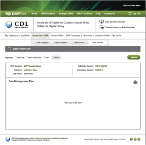 The DMPTool 2's submission page, allowing for review.
