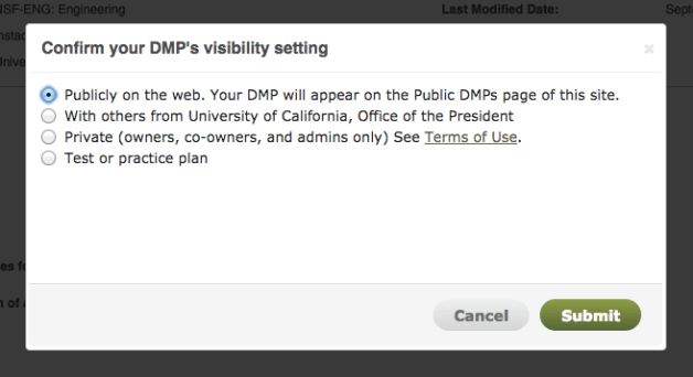 Confirm your DMP visibility choice message
