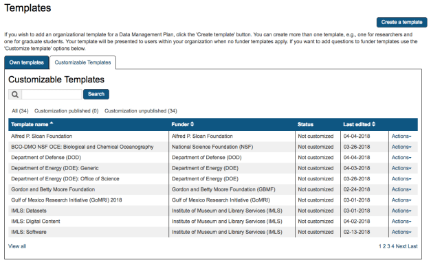 DMPTool Templates menu
