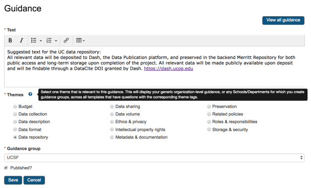 guidance page with theme radio buttons